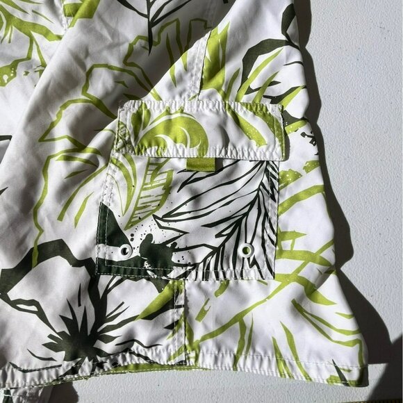 Breakwater Mens Size Large Hawaiian Swim Trunks‎ Green White Floral Beach Board - Picture 7 of 10